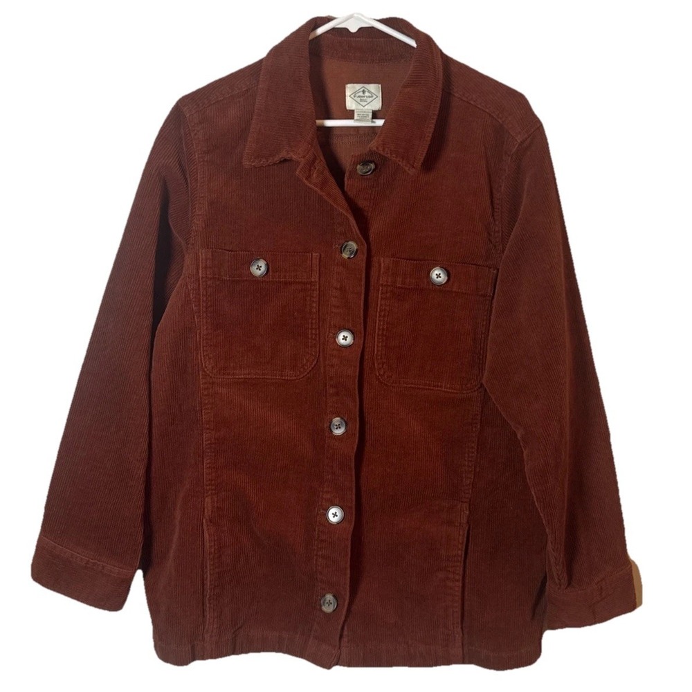 St‎ John's Bay Corduroy Jacket Womens XL Rust Orange Button Front Shirt Jacket